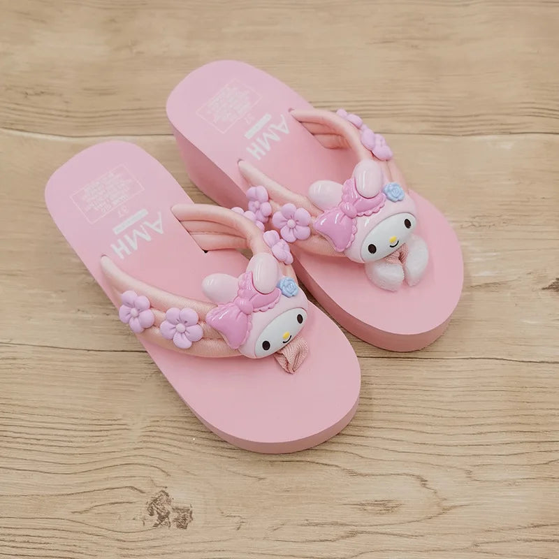 Pink Hello Kitty & Melody Y2K Flip Flops
