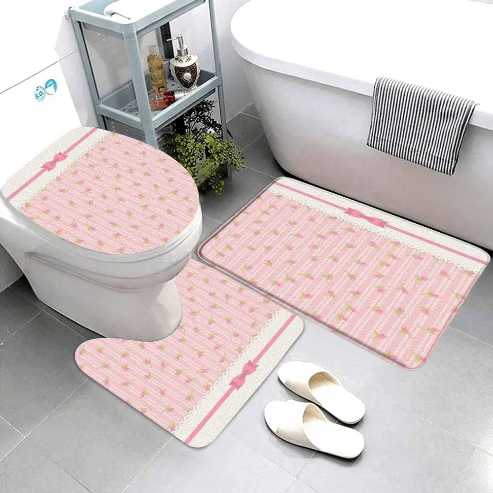 Pink Bow Bathroom Rug Set (3 Pcs)