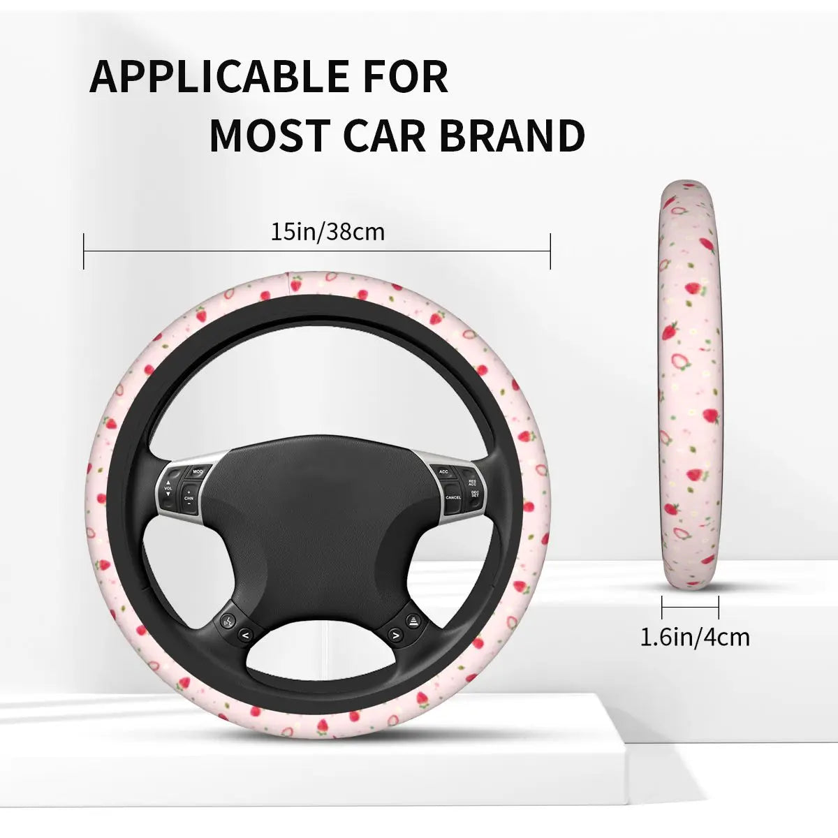 Pink Strawberry Car Steering Wheel Cover