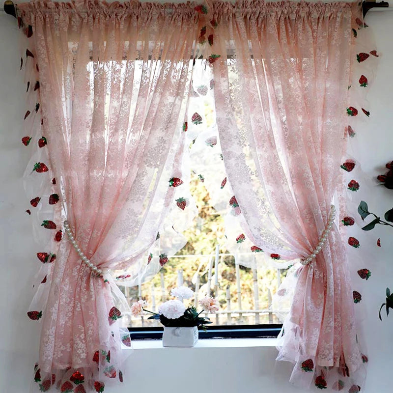 French Pink Strawberry Lace Curtains