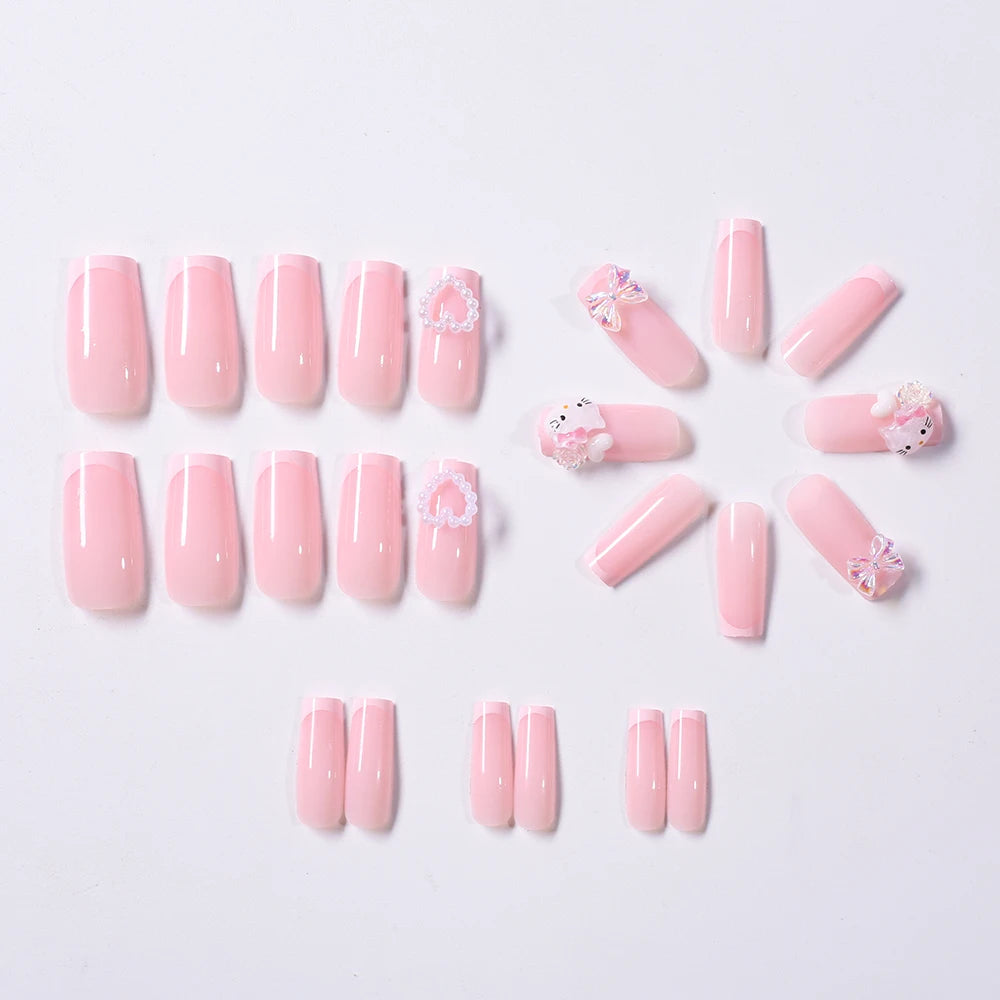 Pink Hello Kitty French Cartoon Press-On Nails