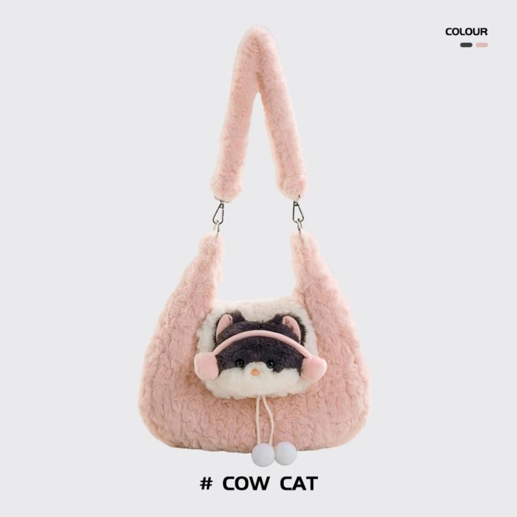Pink Kitty Lamb Plush Hobo Shoulder Bag