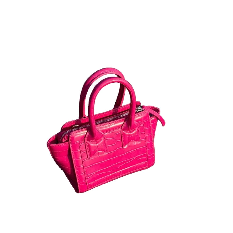 Vintage Pink Crocodile Pattern Bucket Bag