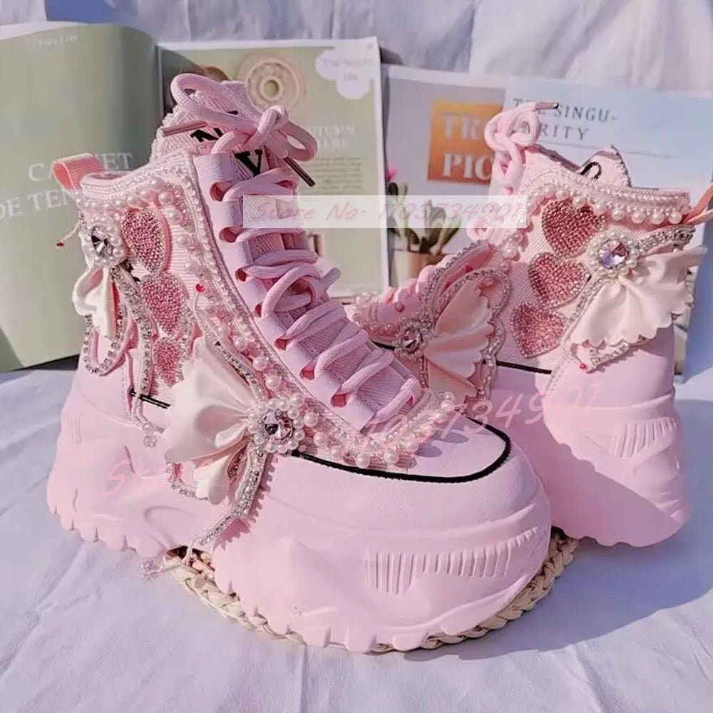 Pink Sweet Heart Pearl Runner Sneakers