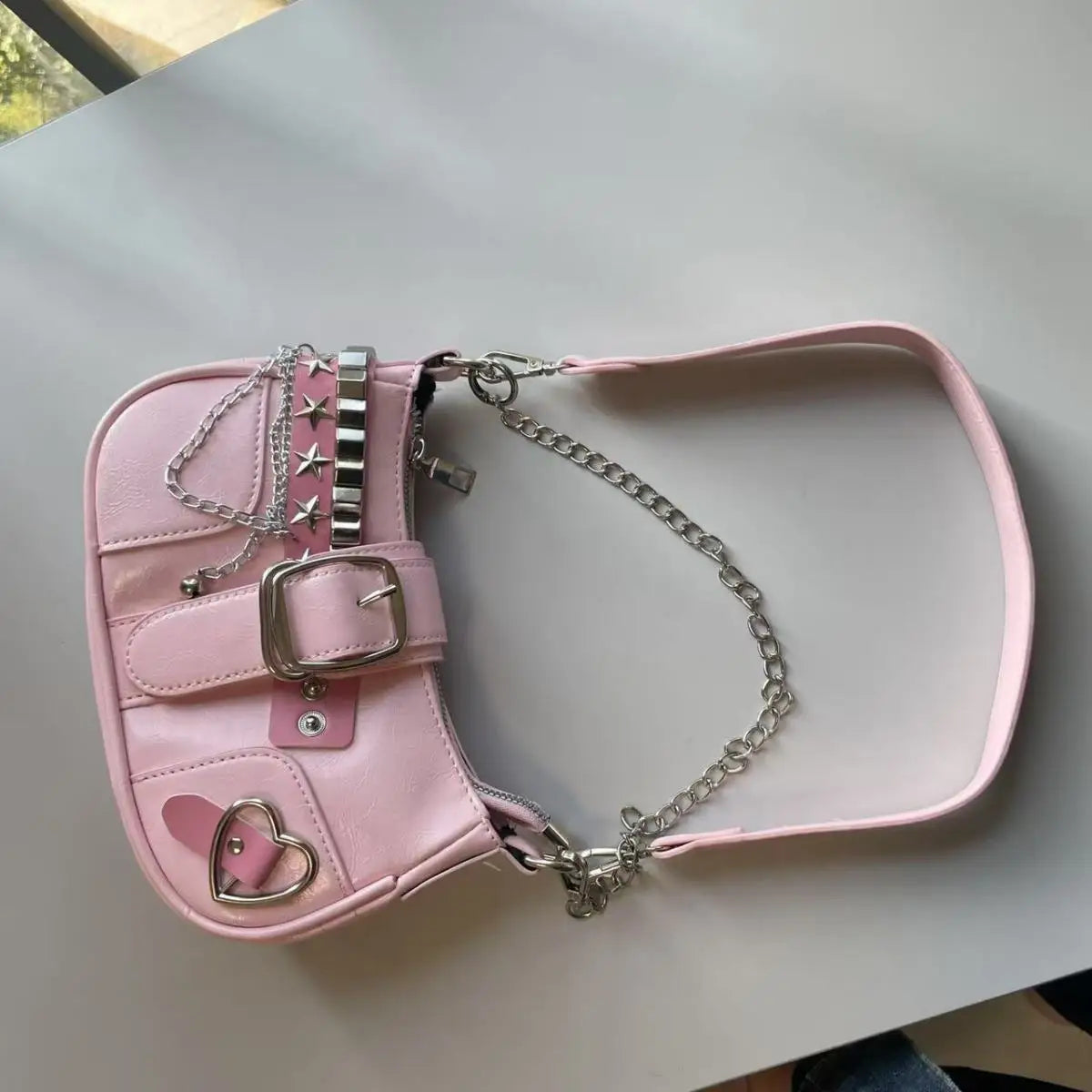 Pink Retro Rivet Star Square Shoulder Bag
