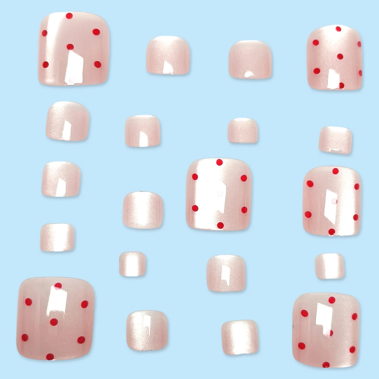 24pcs Sheer Nude Pink Polka Dot Press-On Toenails