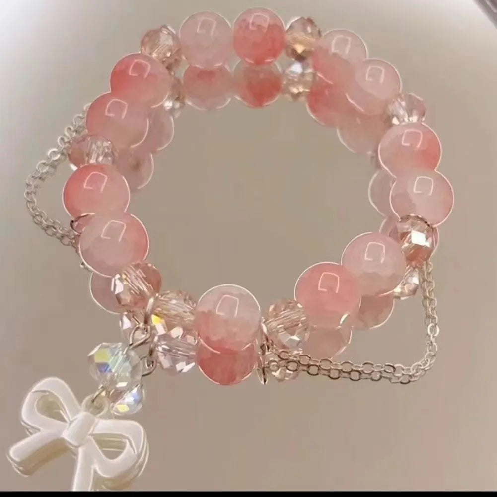 Pink Crystal Beads Flower Fox Bracelet