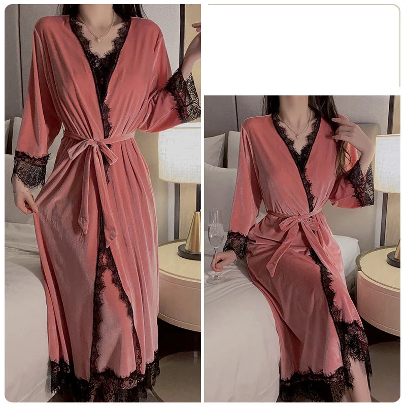 Pink Velour Robe and Cami Set
