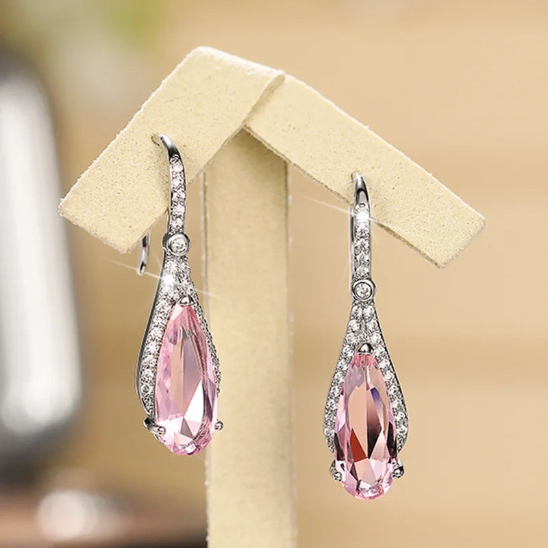 Pink Zircon Luxury Dangle Earrings