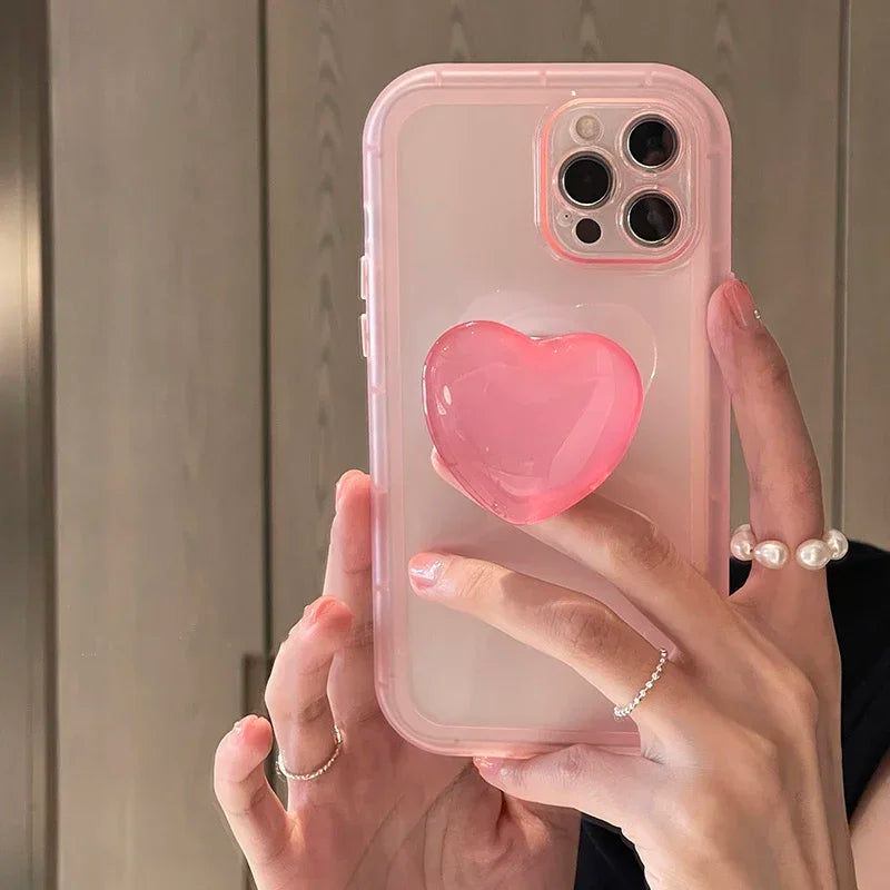 Pink Heart Stand Holder Clear iPhone Case