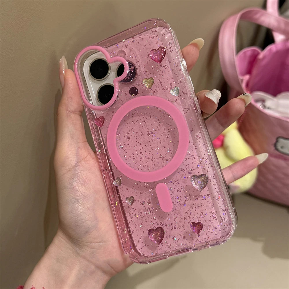 Shinny Glitter Love Heart Sticker MagSafe Phone Case