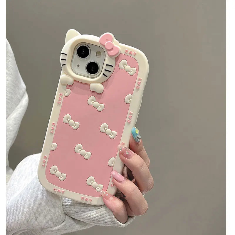 Pink Hello Kitty 3D Bow Kawaii Silicone iPhone Case