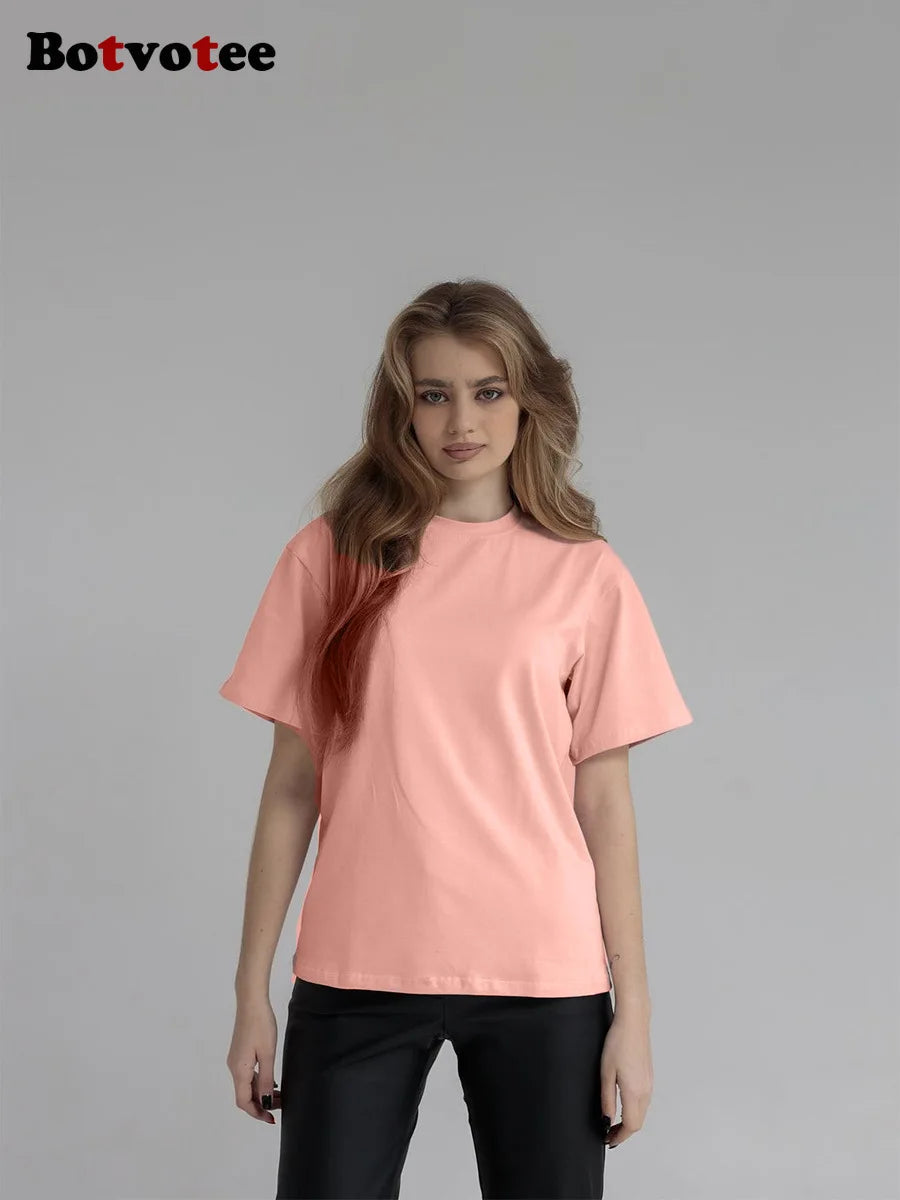 Oversized 100% Cotton Solid Pink T-Shirt