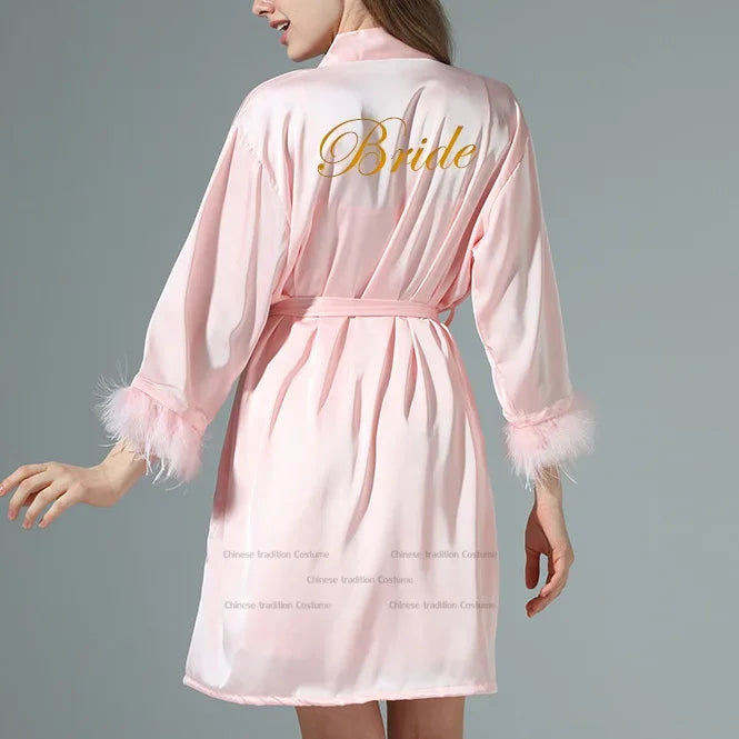 Pink Feather Bridesmaid Robe