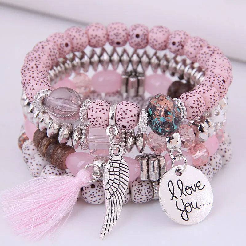 Pink Crystal Bohemian Tassel Bracelet
