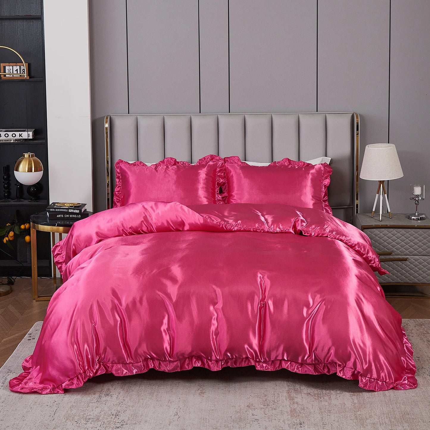 Pink Ruffle Silk Duvet Set