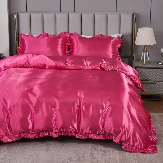 Pink Ruffle Silk Duvet Set