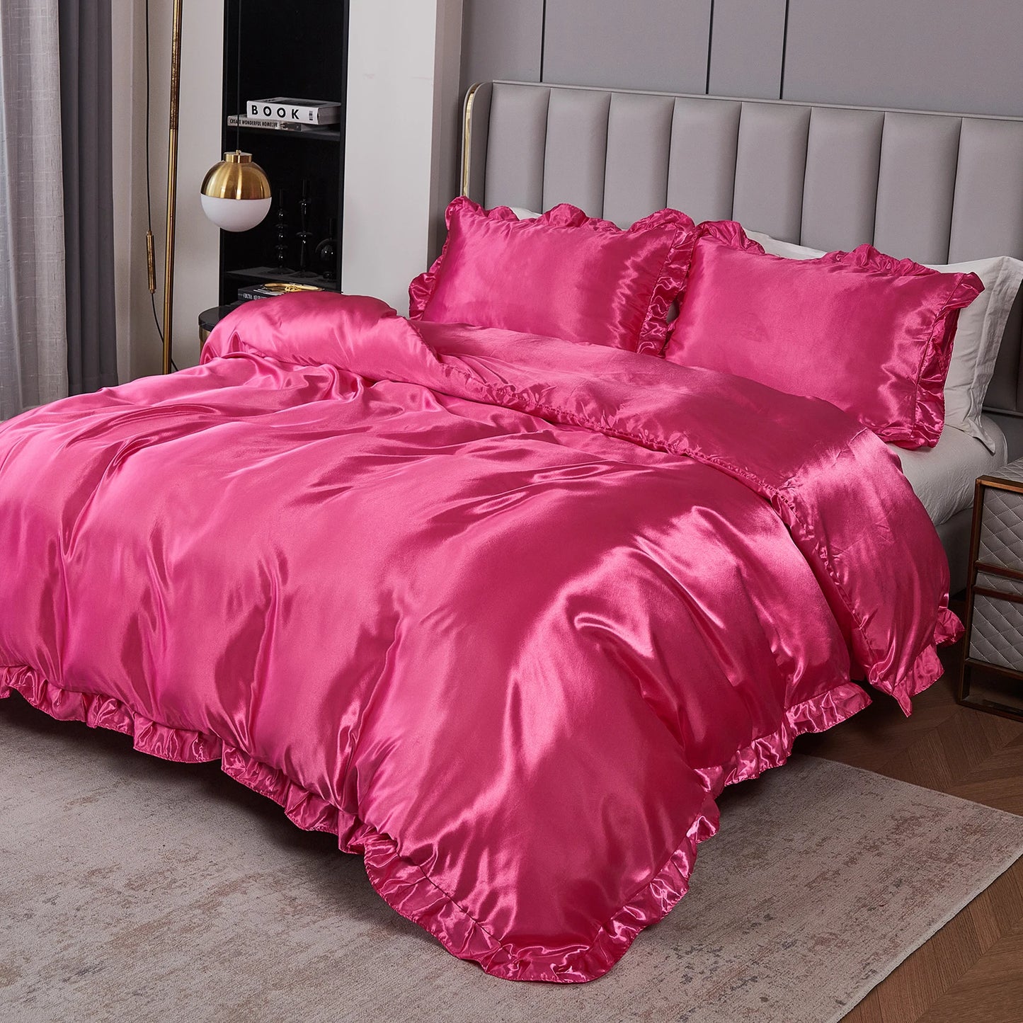 Pink Ruffle Silk Duvet Set
