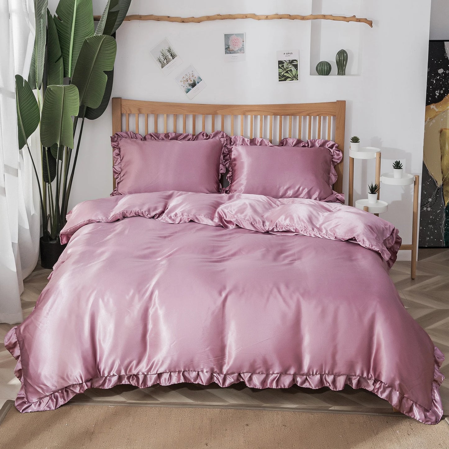 Pink Ruffle Silk Duvet Set