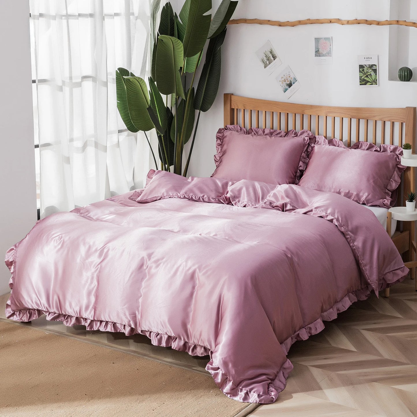 Pink Ruffle Silk Duvet Set