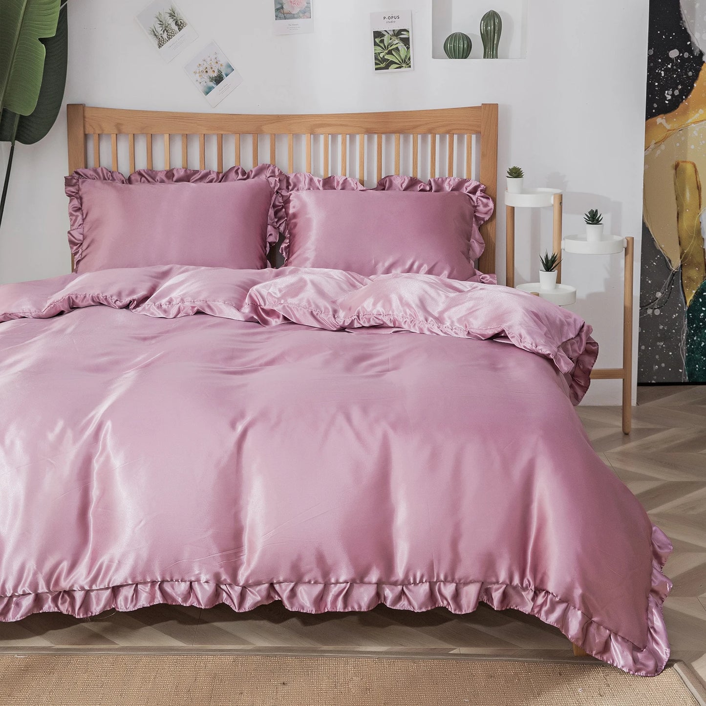 Pink Ruffle Silk Duvet Set