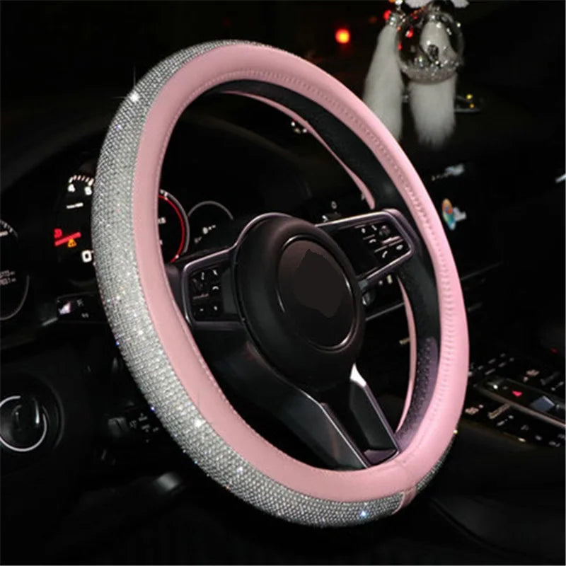 Pink Bling Diamond Suede Steering Wheel Cover