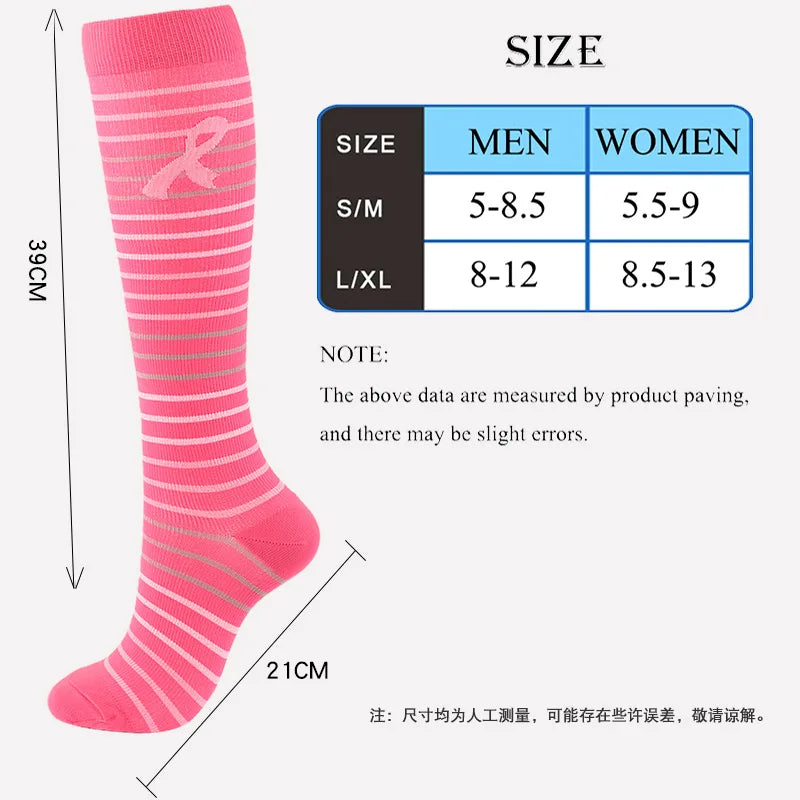 Unisex Compression Stockings Pink Ribbon Pressure Socks Compress Socks Sports Running Fit For Edema Marathon Socks jit