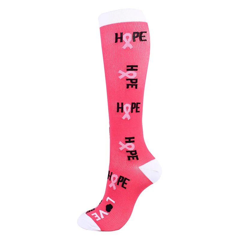 Unisex Compression Stockings Pink Ribbon Pressure Socks Compress Socks Sports Running Fit For Edema Marathon Socks jit