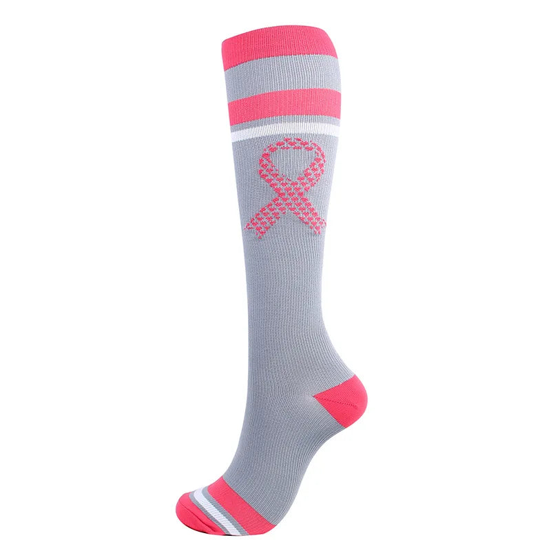 Unisex Compression Stockings Pink Ribbon Pressure Socks Compress Socks Sports Running Fit For Edema Marathon Socks jit