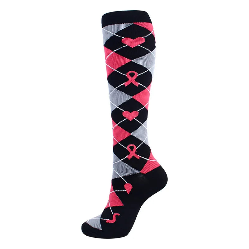 Unisex Compression Stockings Pink Ribbon Pressure Socks Compress Socks Sports Running Fit For Edema Marathon Socks jit
