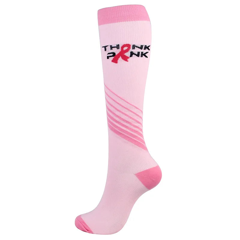 Unisex Compression Stockings Pink Ribbon Pressure Socks Compress Socks Sports Running Fit For Edema Marathon Socks jit