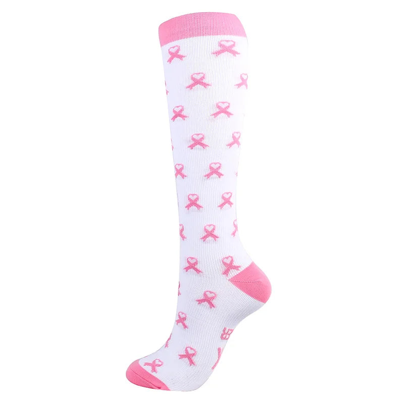 Unisex Compression Stockings Pink Ribbon Pressure Socks Compress Socks Sports Running Fit For Edema Marathon Socks jit