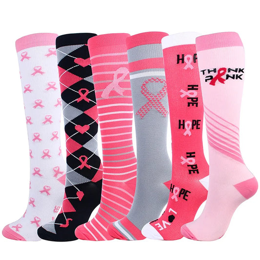 Unisex Compression Stockings Pink Ribbon Pressure Socks Compress Socks Sports Running Fit For Edema Marathon Socks jit