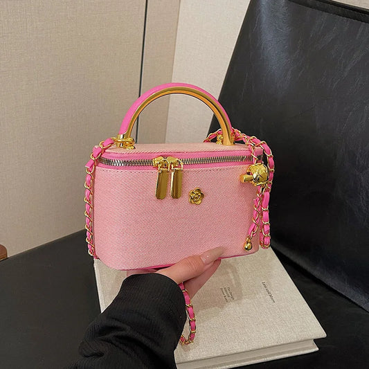 Pink Denim Small Square Crossbody Bag