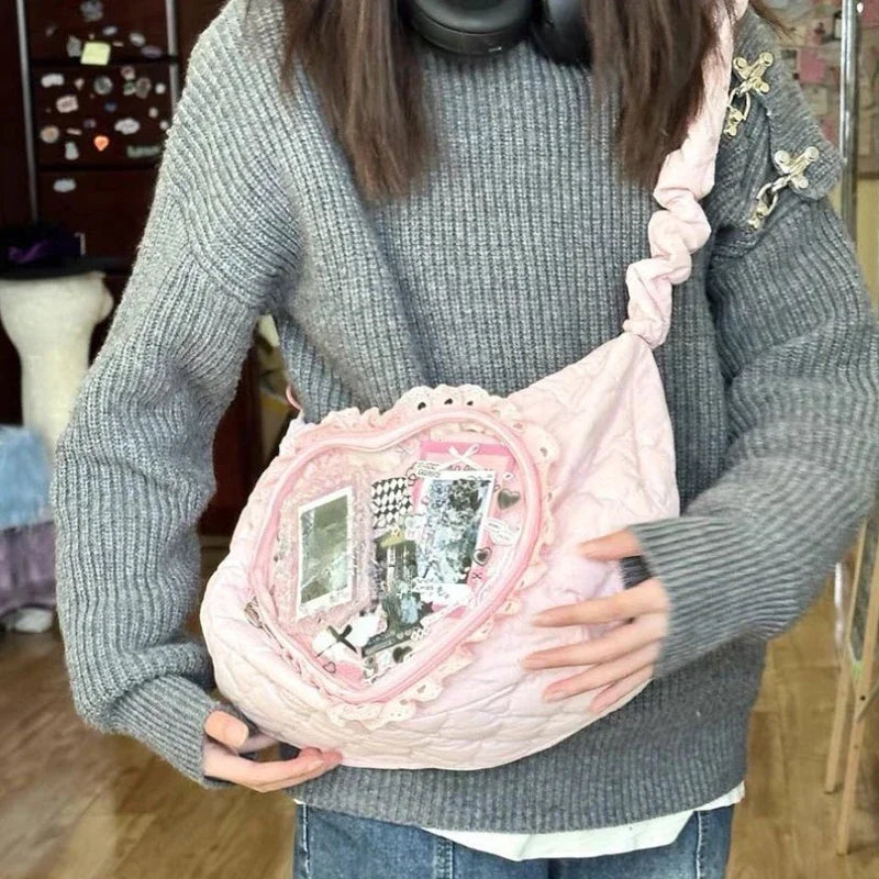 Pink Pleated Heart Lolita Shoulder Bag