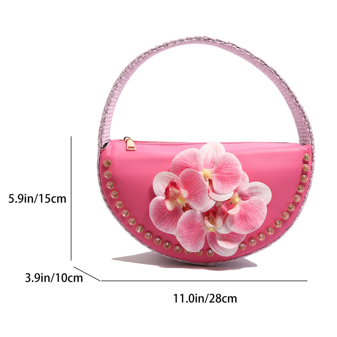 Pink Diamond Floral Semicircle Clutch