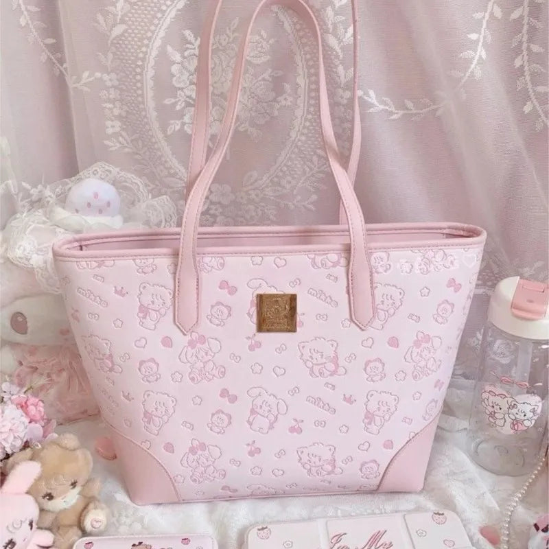 Sweet Pink Kawaii Print Tote Bag