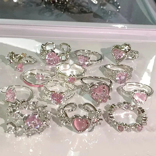 Pink Adjustable Ring Set