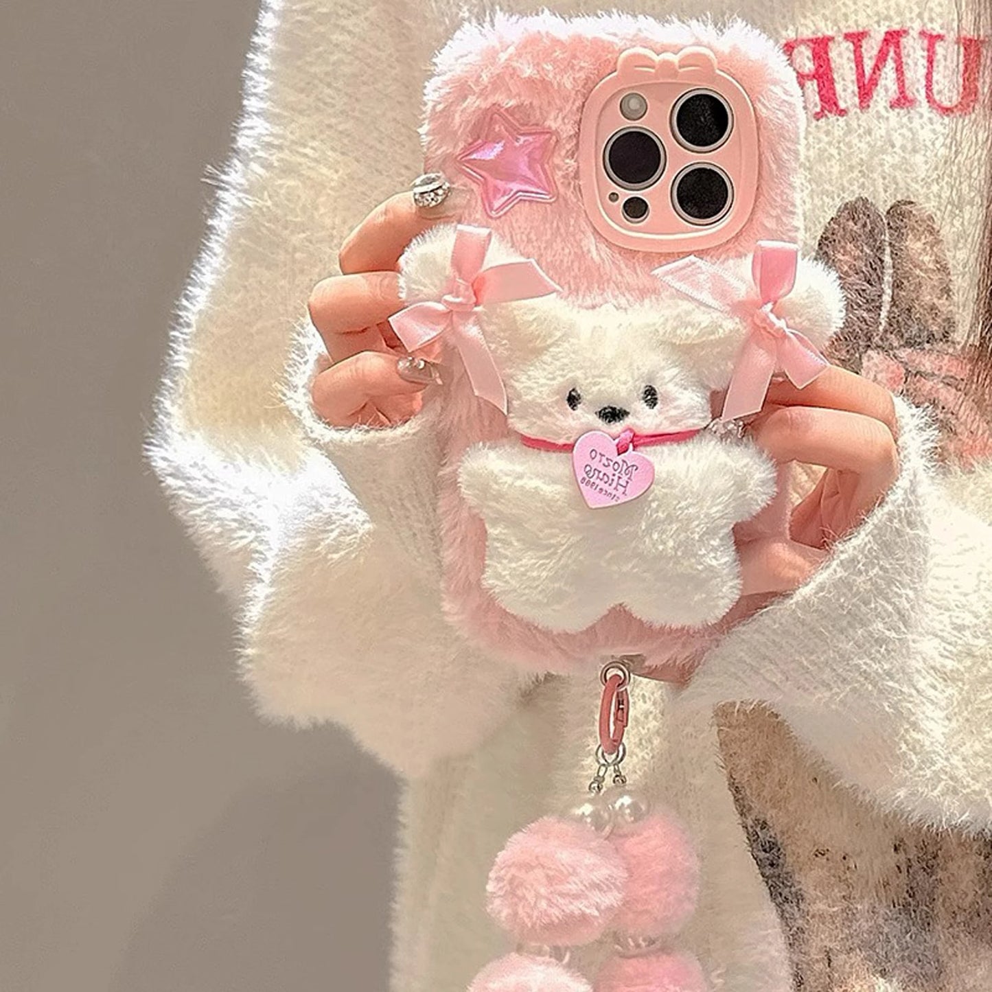 Pink Plush 3D Doll Chain iPhone Case