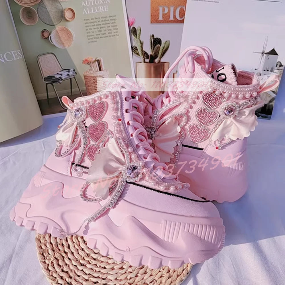 Pink Sweet Heart Pearl Runner Sneakers