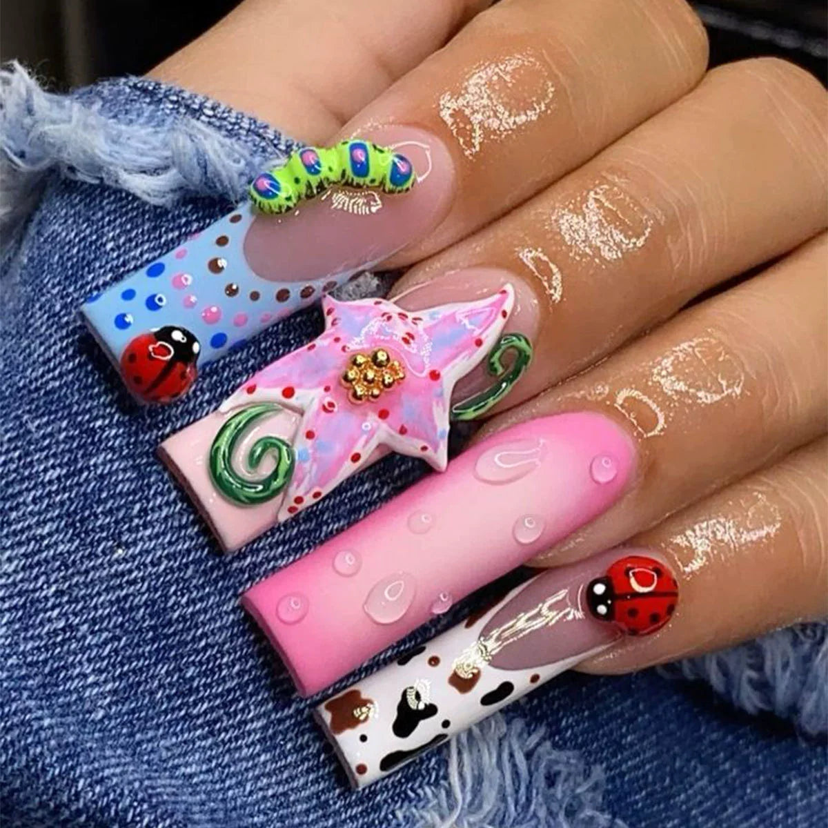 Pink 3D Flower & Butterfly Mega Charm Press-On Nails