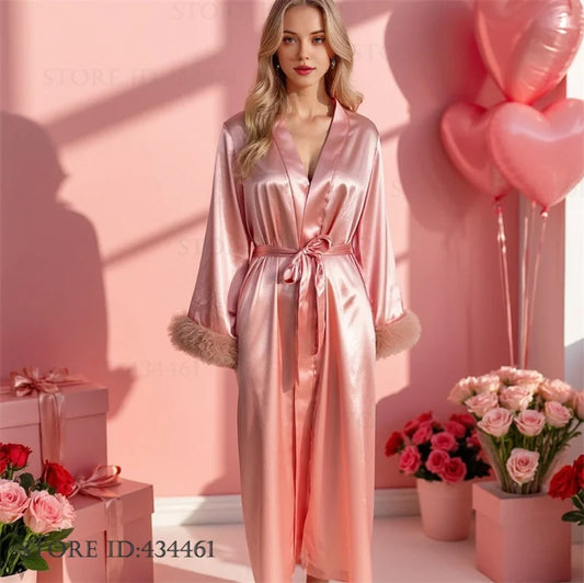 Pink Silk Satin Robe
