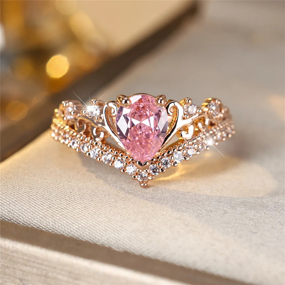 Pink Water Drop Zircon Stone Ring
