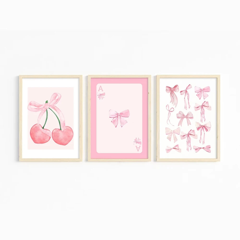 Pink Blue Bows Canvas Wall Art (3pcs)