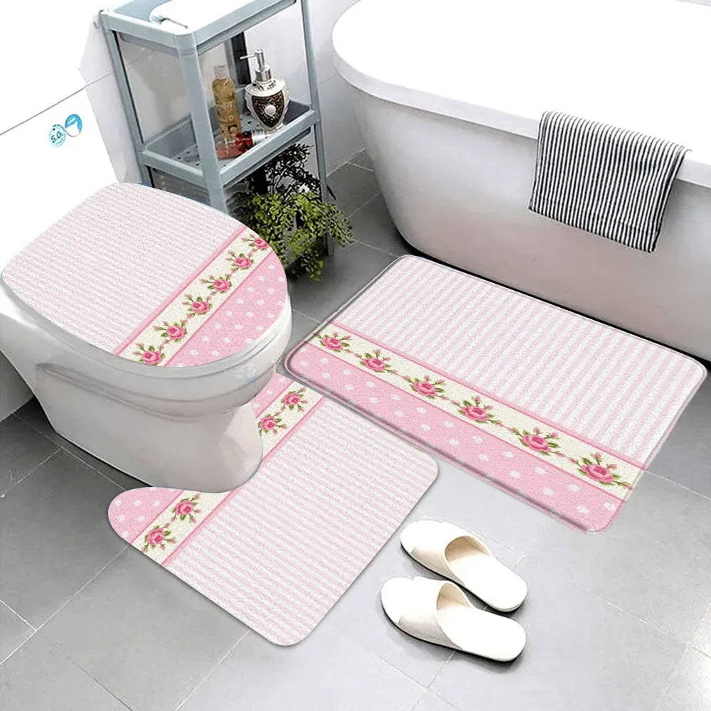 Pink Bow Bathroom Rug Set (3 Pcs)
