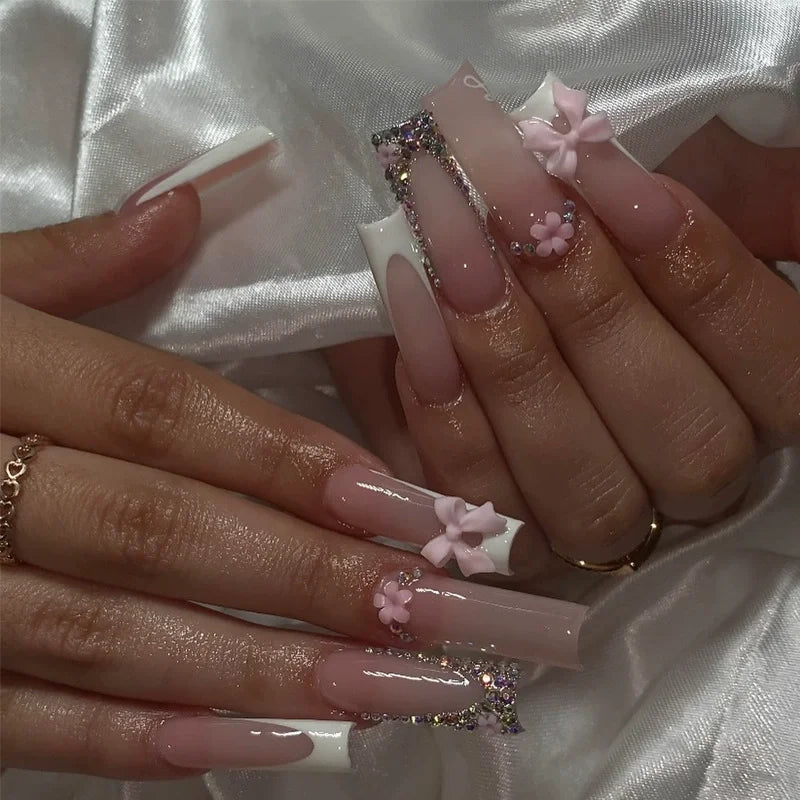 Pink 3D Flower & Butterfly Mega Charm Press-On Nails