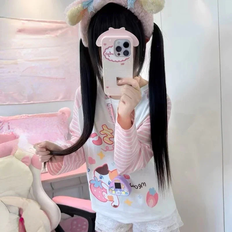 Pink Stripe Harajuku Cartoon T-shirt