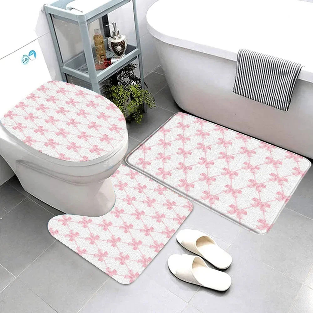 Pink Bow Bathroom Rug Set (3 Pcs)