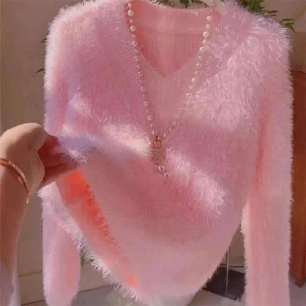 Pink Mink Cashmere Knitted Pullover