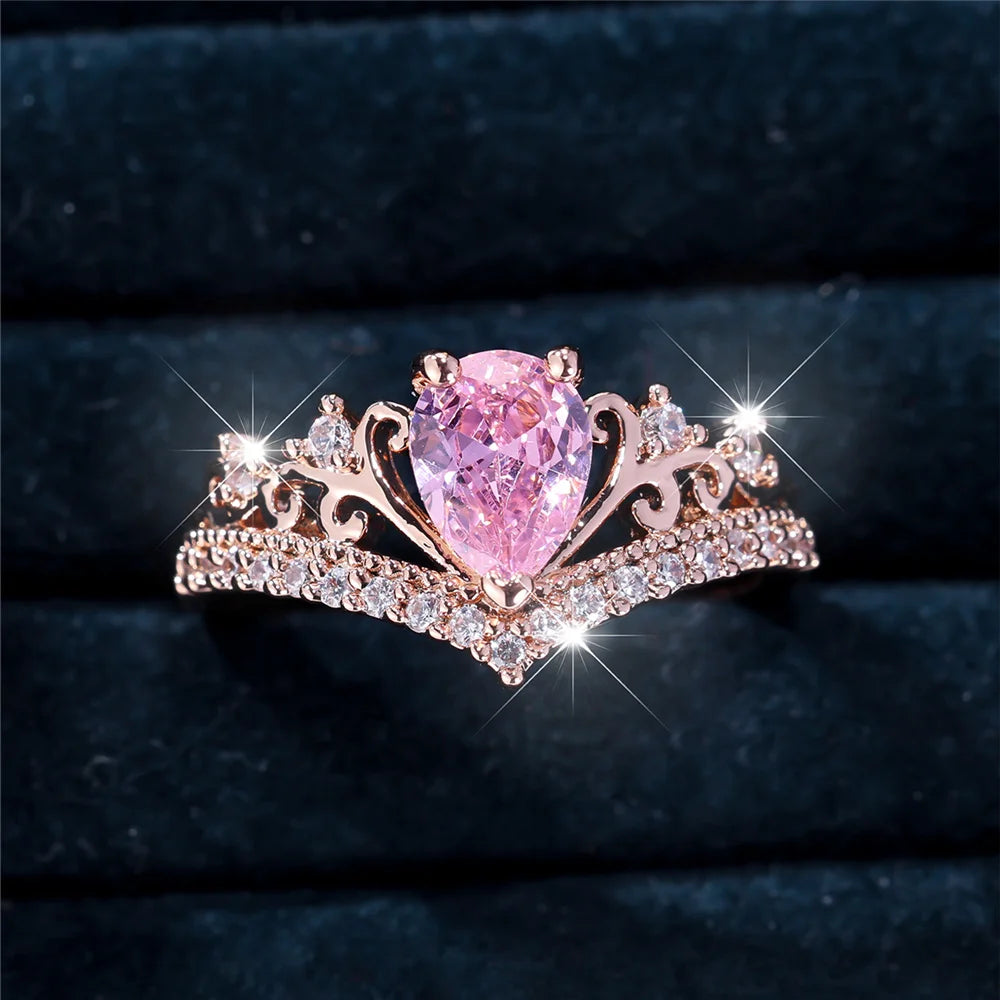 Pink Water Drop Zircon Stone Ring
